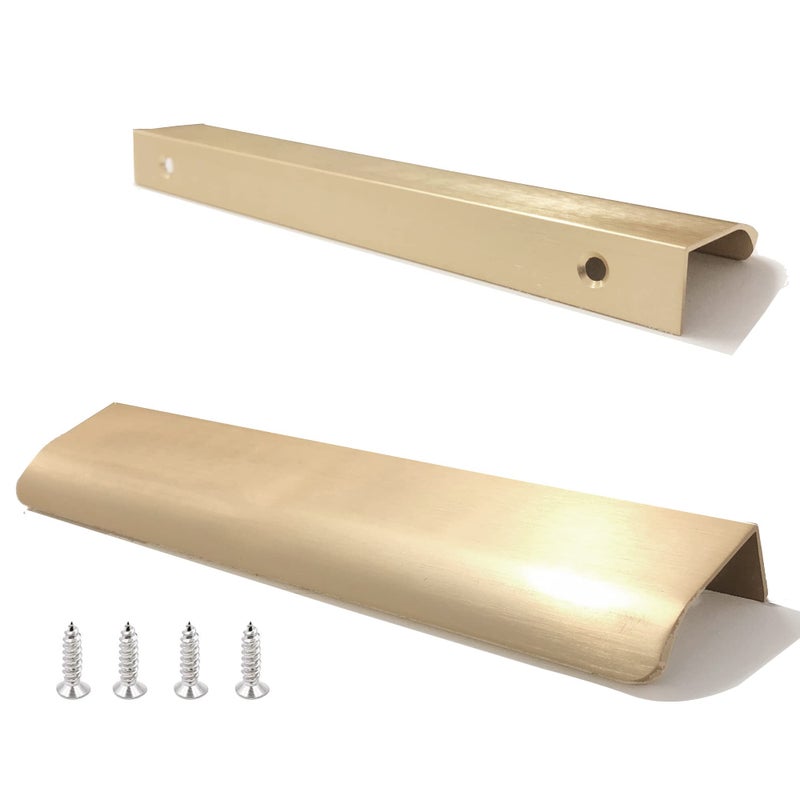 JOOJA 10 Pack Modern Style Finger Edge Pull Furniture DrawerHandles Hidden Cabinet Kitchen Drawer Handles Knobs (200mm, Gold) - Image 1